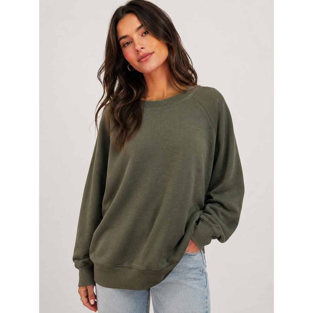 Women's Olive Green Crewneck Sweatshirt‎ Pullover Long Sleeve Relaxed Size XL